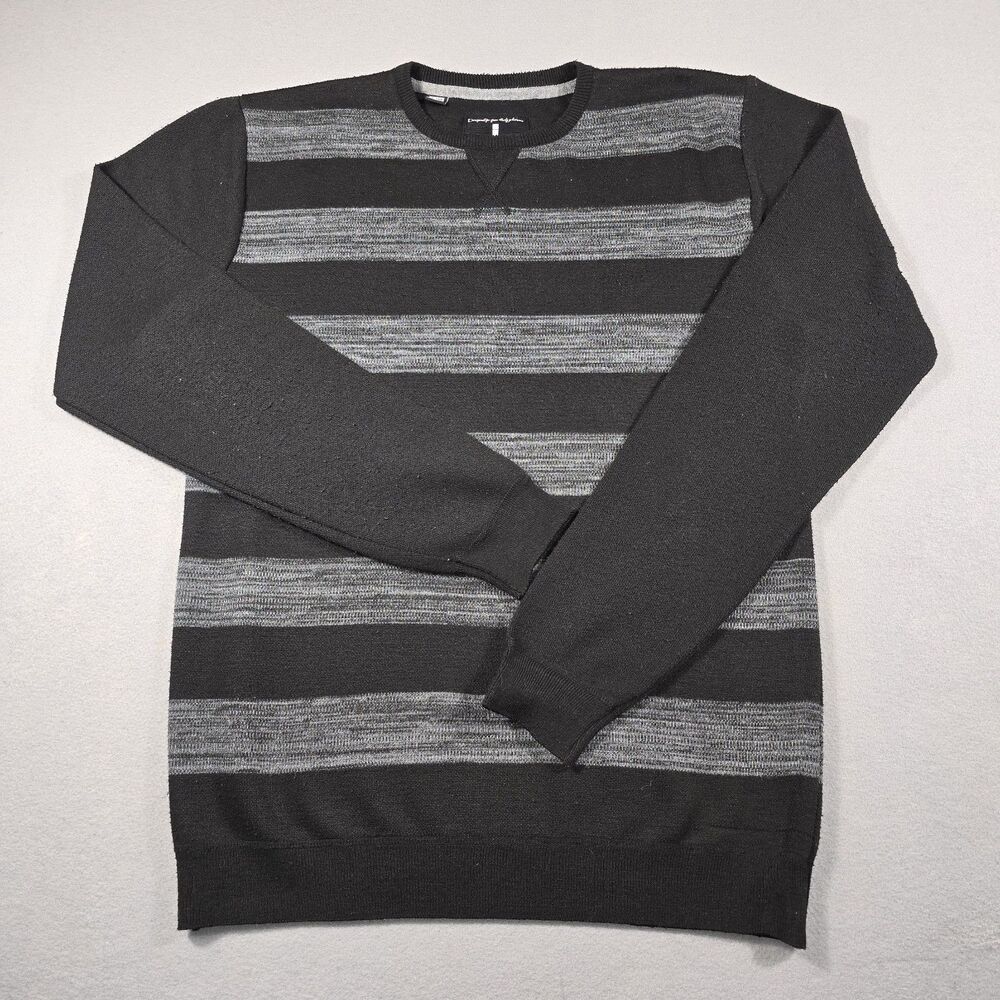 i Jeans By Buffalo Men's XL Black Pullover Sweater Crew Neck Gray Stripes